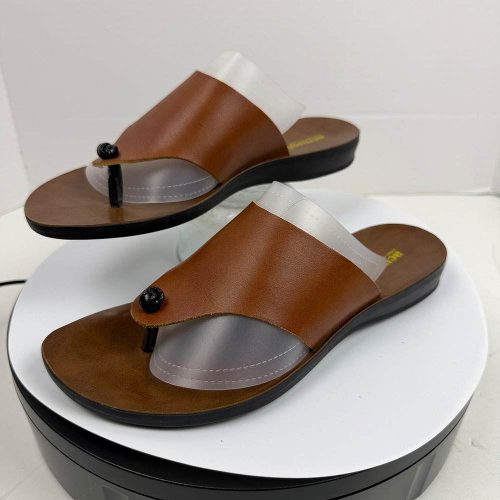 Aerosoft Comfort Style Tan Brown Toe Loop Slide Sandals Womens Size 38EU 7-7.5US